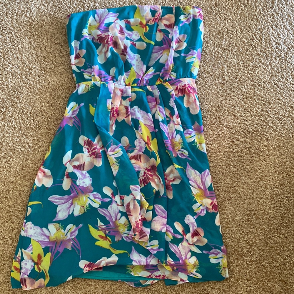 Dark teal floral short dress